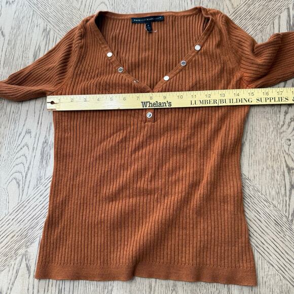 White House Black Market Rust‎ Brown V-Neck Sweater Small - Picture 6 of 9
